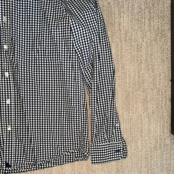 UNTUCKit Mens Size L Navy White Gingham Wrinkle Free Shirt - Picture 3 of 9